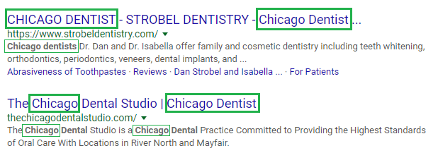 Google results for "Chicago Dentist"