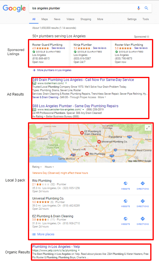 Google results for "Los Angeles Plumber"