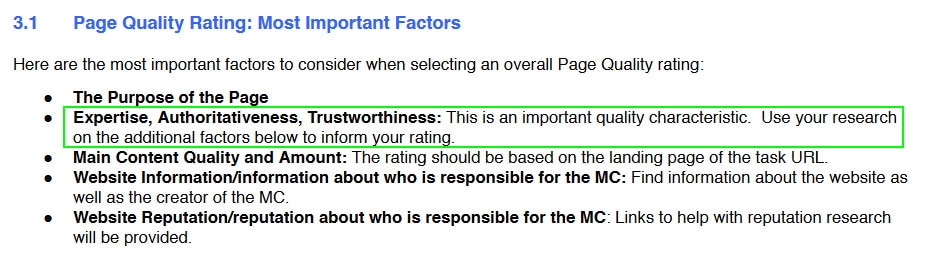 Google PQ Factor, Page Quality Factors