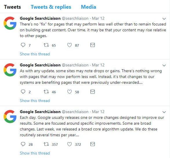 google searchliaison core update march 2018