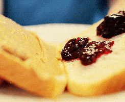 PB and J sandwich being closed