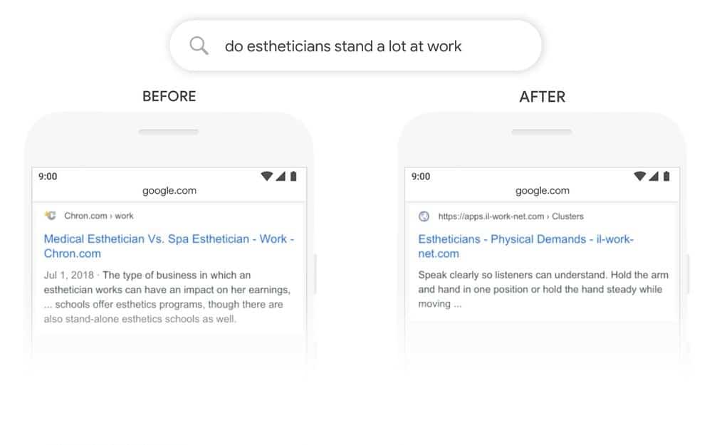 Google search result on phone before & after update