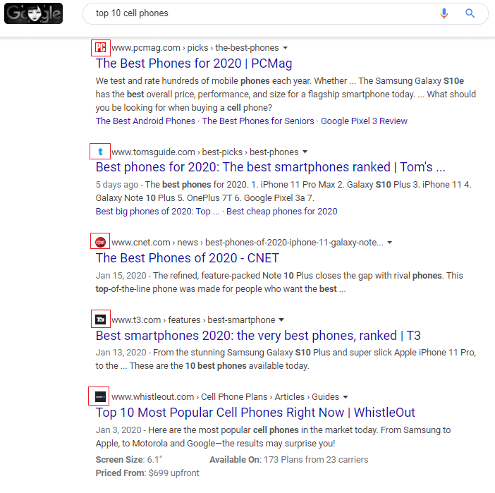 New Favicons in Google results