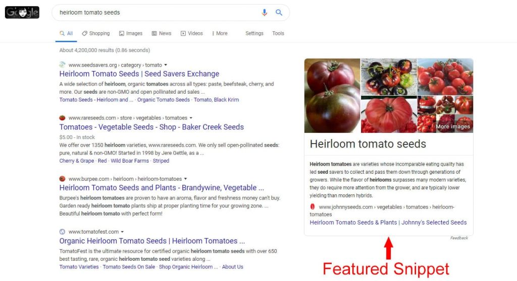 Right-hand side featured snippet