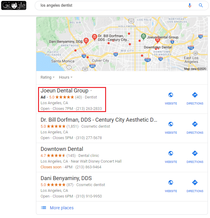 Black Ad labels in local search pack