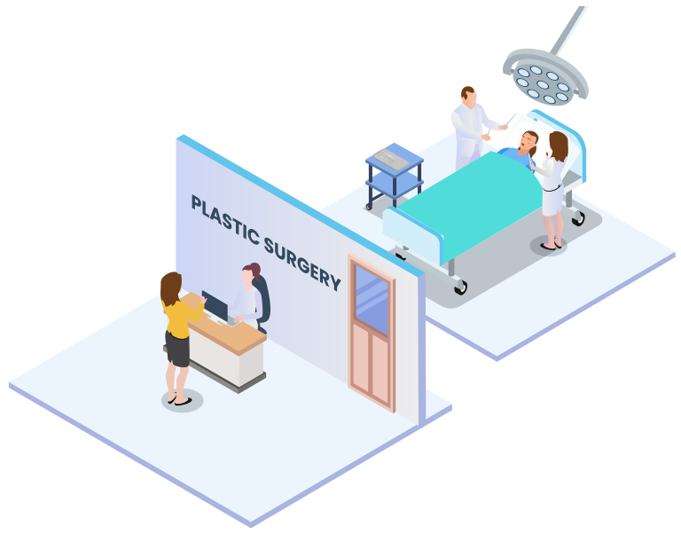 Illustration of woman at plastic surgery office