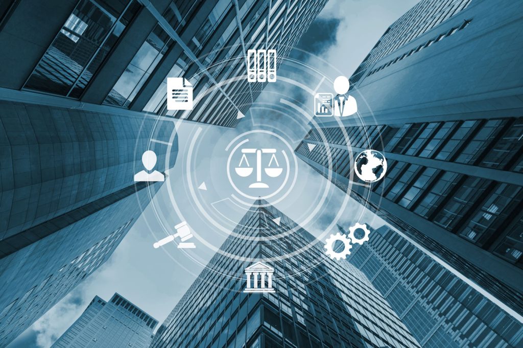 legal business looking up at tall buildings