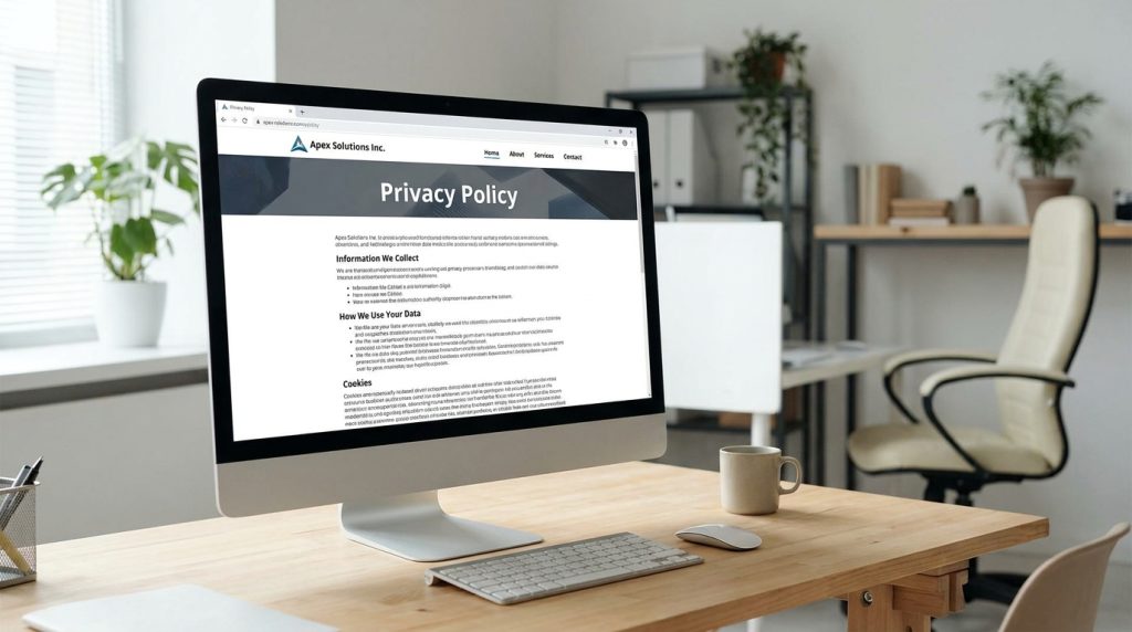 Room with Computer Showing Privacy Policy